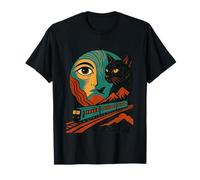 Murakami Surreal Chat et Train Vintage Symbolique Night Scene T-Shirt
