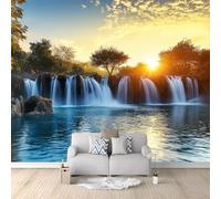 Mural 3D Paysage De Cascade Au Coucher Du Soleil 200x140 cm Panoramique Poster Tapisserie Photo, Papier Peint intissé pour Chambre Salon Personnalisé Murale Décoration