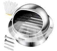 Mural Bouches Sortie D'aération avec Maille Fine Prise D’air Sphérique 50 70 100 150 160 180 200mm Grille D'Aération Ronde En Acier Inoxydable Pour Garage Cuisine Salle De Bain(90mm/3.54in)