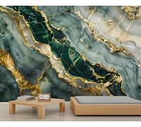 Mural de marbre Fond d'écran, Agate Vert Marbres Murals, Lumière de luxe vert Marbre Mural, Retro Or Cracked Marbles Canapé TV Fond d'écran, Pour le salon Chambre à coucher-350x256cm