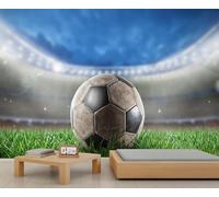 Mural de mur de stade de ballon de football vintage - Fond d'écran rétro de football et d'arène pour la décoration de la salle de jeux ou de la cave masculine 100x100cm (Non autocollant)