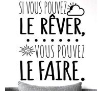 Mural de vinyle, Sticker mural avec mots en français "Si vous pouvez le rêver.., décoration de salon autocollants muraux PVC, citations et dictons chat mignon Stickers amovible dc-18300-m