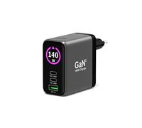 Port Designs Chargeur mural GAN² 140W – écran, 2x USB-C, 1x USB-A + câble USB-C/C – Noir
