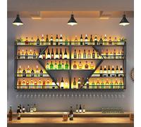 Mural Industriel Moderne avec lumières LED et Porte-Verre Étagère de Stockage d’Alcool de Grande capacité pour Bar ou Cave Design Noir élégant