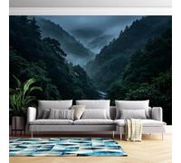 Mural Panoramique Forêt De La Vallée Pluviale, Tapisserie Murale Panoramique Papier Peint Panoramique 3D 350Cmx266Cm(Wxh), Papier Peint Intissé D'Art Moderne Pour Chambre À Coucher Et Salon - No