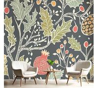 Mural Papier Peint Feuilles De Grenade Et De Houx Papier Murale Scène De Forêt Papiers Peints Panoramique pour Salle de séjour Chambre à coucher séjour Décoration, 300x210cm, Vert Sauge