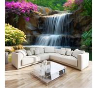Mural Personnalisé 3D Arbres Et Fleurs Verts Cascade Lac Papier Peint, Papier Peint Panoramique Paysage Naturel pour Salon Chambre d'enfants Restaurant Décoration Murale 500 x 280 cm