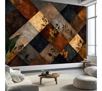 Mural Personnalisé 3D Carrés Géométriques Entrelacés Feuilles Papier Peint, Papier Peint Panoramique Style Vintage pour Salon Chambre d'enfants Restaurant Décoration Murale 200 x 140 cm