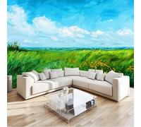Mural Personnalisé 3D Ciel Bleu Prairie Plantes Et Fleurs Papier Peint, Papier Peint Panoramique Peinture À L'Huile pour Salon Chambre d'enfants Restaurant Décoration Murale 250 x 175 cm