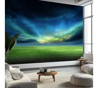 Mural Personnalisé 3D Terrain De Football Ciel Étoilé Aurores Boréales Papier Peint, Papier Peint Panoramique Style Fantastique pour Salon Chambre d'enfants Restaurant Décoration Murale 300 x 210 cm