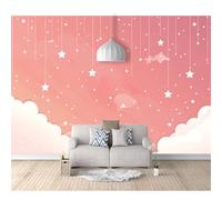 Mural Photo Self-adhesive Wallpaper Cartoon girl pink clouds with stars 100x70cm 3D Bedroom Wall Sticker Art Poster Picture