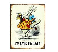 Mural Plaque Décorative Alice Au Pays Des Merveilles Lapin Je Suis En Retard Style Vintage Rétro Décorer Artisanat Vintage Métal Tôle Signe Pour Chambre, Café, Garage, 20X30cm