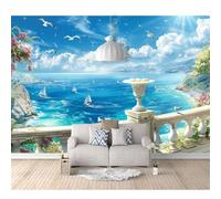 Mural Self-adhesive Wallpaper 3D Sea view sailboat clouds blue sea 100x70cm Photo Modern Living Room Wall Background Tv Sofa Study Home Decoration