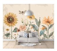 Mural Self-adhesive Wallpaper Beige watercolor of sunflower flower leaves 100x70cm Murals 3D Bedroom Living Room Tv Decoration Wall Cloth Fresco for Office Hotel Clothing Shop Background