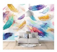 Mural Self-adhesive Wallpaper Fantastic watercolor colored feathers 100x70cm Murals 3D Bedroom Living Room Tv Decoration Wall Cloth Fresco for Office Hotel Clothing Shop Background