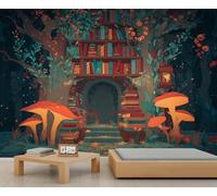 Murale de Coin de Lecture de Forêt Capricieuse, Décor Littéraire Fantastique pour Salon et Chambre, Grand Papier Peint Retirable 350x250cm (Non autocollant)
