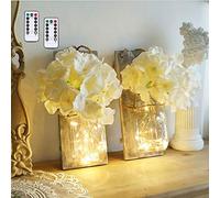 Murale en Pot Mason Appliques Murales Rustiques avec Télécommande Minuterie 6 Heures Guirlandes Lumineuses Fleurs D'intérieur Ferme Décoration (GrisPlanche-BlancFleur)