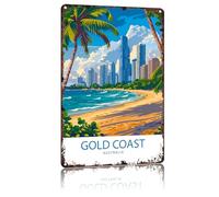 Murale Métal Panneau Gold Coast Queensland Decoratif Plaque Poster Résistante Signes En Étain Pour Jardin Bureaux Terrasse M