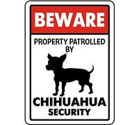 Murale Métallique, Attention ! Zone Patrouillée Par Chihuahua Security, Poster En Métal Mural Plaque Esthétique, Décoratif Étain Signe Pour Jardin Parc Chambre, 20X30Cm