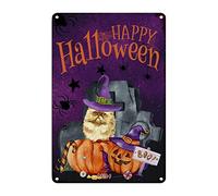 Murale Métallique, Chat Sorcière Cimetière Effrayant Joyeux Halloween Citrouille Bouh, Pancarte En Métal Durable, Robuste Plaque Métal Signe Pour Chambre Collection Clubs, 20X30Cm