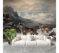 Murale Papier Peint 250x175cm Animaux Meute De Loups Montagnes EnneigéEs Protection UV Poster Mural Intissé Blanc GrisâTre Poster Décoration - Salon Appartement - Photo d'art Tableaux Muraux
