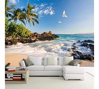 Murale Paysage D'Eau De Mer De Cocotier Papier Peint 3D Mural Papier Salon Chambre Mur Décoratif 3D Papier Peint Coller Salon Le Mur Pour Chambre Mural Amovible Mur 250 (largeur) x 175 (hauteur) cm
