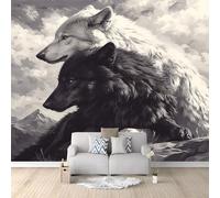 Murale Photo Papier Peint 150 x 105 cm Décoration Intissé Tableaux Poster Muraux Tapisserie Loup noir et blanc panoramique Chambre Paysage Déco Salon Maison Décorative Tenture Appartement