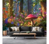 Murale Photo Papier Peint 200 x 140 cm Champignons Lucioles Fleurs Intissé Tableaux Poster Murale,Forêt Magique Fantastique Papier Peint Panoramique Salon Maison Décorative Tenture Appartement