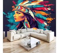 Murale Photo Papier Peint 250 x 175 cm Intissé Tableaux Poster Mural Tapisserie Art Numérique Coiffure Indienne Femme Papier Peint Panoramique Noir Salon Maison Décorative Tenture Appartement