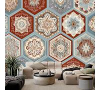 Murale Photo Papier Peint 350 x 256 cm Motif Mandala Intissé Tableaux Poster Murale,Hexagones Géométriques Papier Peint Panoramique Salon Maison Décorative Tenture Appartement