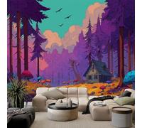 Murale Photo Papier Peint 400 x 280 cm Maison En Bois De Dessin Animé Champignons Oiseau Intissé Tableaux Poster Murale,Forêt Fantastique Papier Peint Panoramique Salon Maison Tenture Appartement