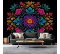 Murale Photo Papier Peint 450 x 315 cm Fleur Mandala Intissé Tableaux Poster Murale,Symétrie Géométrique Papier Peint Panoramique Salon Maison Décorative Tenture Appartement