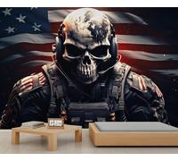 Murales soldats squelettes murales, soldats américains, papier peint terrifiant tête de mort pour locataires, salon, chambre à coucher, couloir, décor de fond TV - 280 x 200 cm