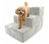 Muralo Escalier pour Chien 3 Marches 30 cm - Escalier Antidérapant pour Petits Chiens et Chats, Housse Magic Velvet Lavable, Supporte Jusqu’à 17 kg, Aide d’Accès au Lit et au Canapé (Crème)