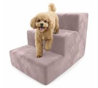 Muralo Escalier pour Chien 3 Marches 30 cm - Escalier Antidérapant pour Petits Chiens et Chats, Housse Magic Velvet Lavable, Supporte Jusqu’à 17 kg, Aide d’Accès au Lit et au Canapé (Rose)