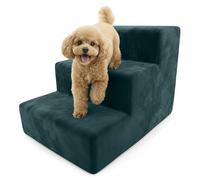 Muralo Escalier pour Chien 3 Marches 30 cm - Escalier Antidérapant pour Petits Chiens et Chats, Housse Magic Velvet Lavable, Supporte Jusqu’à 17 kg, Aide d’Accès au Lit et au Canapé (Turquoise)