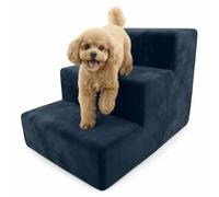Muralo Escalier pour Chien 3 Marches 30 cm - Escalier Antidérapant pour Petits Chiens et Chats, Housse Magic Velvet Lavable, Supporte Jusqu’à 17 kg, Aide d’Accès au Lit et au Canapé (Bleu foncé)