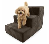 Muralo Escalier pour Chien 3 Marches 30 cm - Escalier Antidérapant pour Petits Chiens et Chats, Housse Magic Velvet Lavable, Supporte Jusqu’à 17 kg, Aide d’Accès au Lit et au Canapé (Marron)