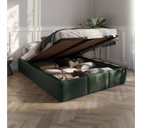 Muralo Lit Capitonné avec Coffre - 140x200 cm, Vert Bouteille | Lit double, sommier à lattes, revêtement velours, déperlant et résistant aux rayures, sans matelas