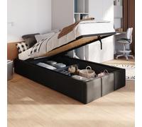 Muralo Lit Capitonné avec Coffre - 90x200 cm, Noir | Lit simple, sommier à lattes, revêtement velours, déperlant et résistant aux rayures, sans matelas