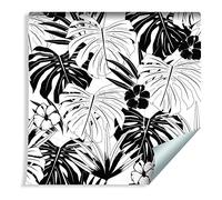 Muralo Papier Peint Feuilles Tropicales Noir et Blanc - 10m x 53 cm