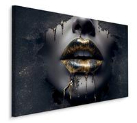 Muralo Tableau Décoration Murale Visage Doré Lèvres Femme - 120x80 cm