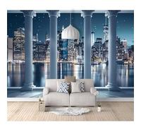 Murals Photo Self-adhesive Wallpaper A sense of space in the night view of the modern city 100x70cm 3D Mural Wall Art Poster Picture Boy Girl Bedroom Gift Decoration Stickers