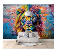 Murals Photo Self-adhesive Wallpaper Colorful lion vintage bricks 100x70cm 3D Mural Wall Art Poster Picture Boy Girl Bedroom Gift Decoration Stickers