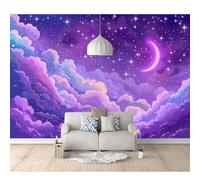 Murals Photo Self-adhesive Wallpaper Moon, stars, purple sky, clouds 100x70cm 3D Bedroom Wall Sticker Poster Picture Gift Decoration For Living Room