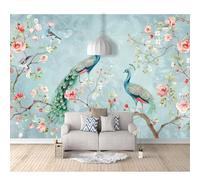 Murals Photo Self-adhesive Wallpaper Vintage floral animal peacock cyan 100x70cm 3D Bedroom Wall Sticker Poster Picture Gift Decoration For Living Room Office