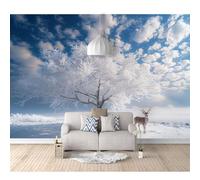 Murals Photo Self-adhesive Wallpaper Winter trees, snow animals, deer 100x70cm 3D Mural Wall Art Poster Picture Boy Girl Bedroom Gift Decoration Stickers
