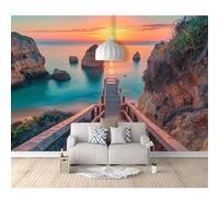 Murals Photo Self-adhesive Wallpaper Wooden bridge on the beach sunset illusion landscape 100x70cm 3D Bedroom Wall Sticker Poster Picture Gift Decoration For Living Room Office
