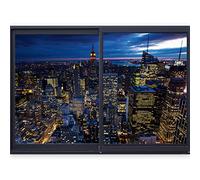 murando - 3D ILLUSION D'OPTIQUE - 70x50 cm Papier peint intissé - Tableaux muraux - Déco - Vue depuis la fenetre - Ville City New York Panorama