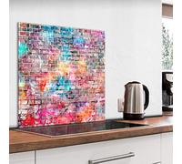 murando Crédence Cuisine en Verre Trempé - Plaque Anti-Projection 60x60 cm | 4 mm, Anti-Éclaboussures, Résiste à la Chaleur, Facile à Nettoyer, Déco Moderne, Brique Colorée Couleurs Arc-en-Ciel